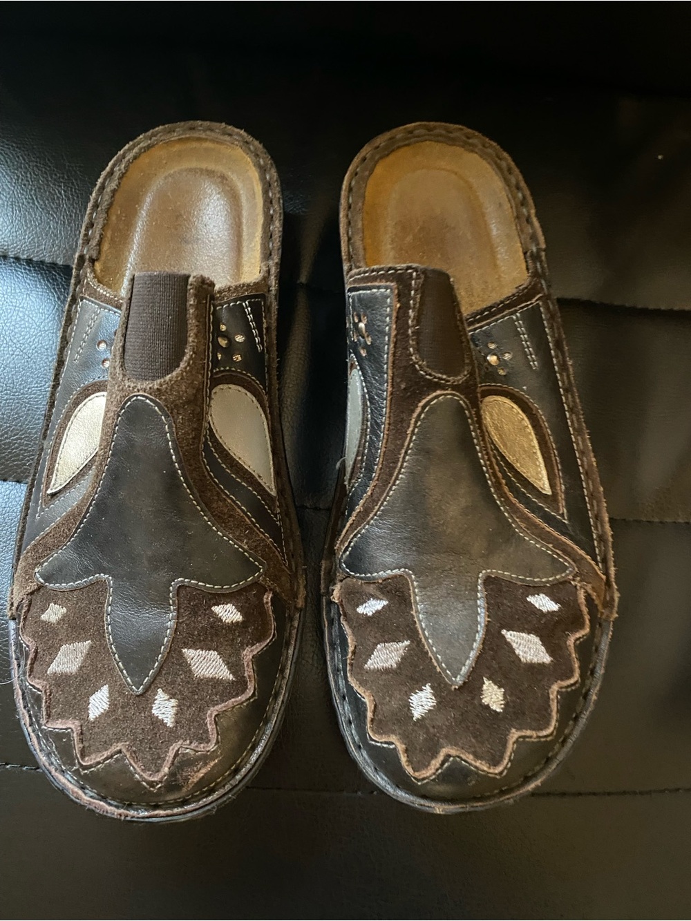 Naot Brown Leather Slip-On Clogs with Suede Footbed